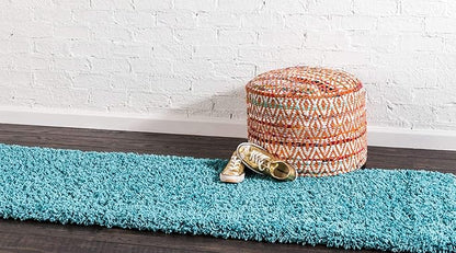 Unique Loom Solid Shag Collection Area Rug (2' 6" x 19' 8" Runner, Deep Aqua Blue)