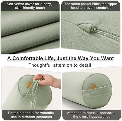 Bolster Pillow for Bed – Long Round Body Pillow for Adults, Cuddle Pillow for Sleeping, Full-Length Support,59 x 7.87 Inches,Celadon Green