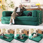 79'' Convertible Sleeper Sofa Bed, 3-in-1 Foldable Floor Couch with Corduroy Upholstery, No Assembly Loveseat, Light Brown Lounge Mattress for Living Room, Studio, Guest Room (Light Green)