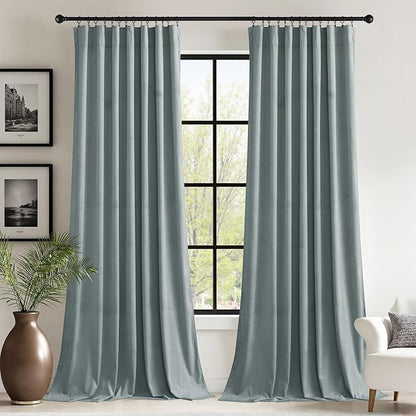 StangH Stone Blue Velvet Curtains for Living Room 62 inches Wide Soft Room Darkening Privacy Protect Drapes for Window Covering/Sliding Door/Office Divider, W62 x L90, 2 Panels
