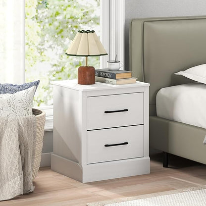 Giantex Modern Nightstand Set of 2, Wood Bedside Table with 2 Storage Drawers, Compact Floor Night Stand End Table, White Accent Sofa Side Table for Bedroom