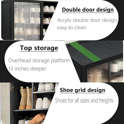 Tall Shoe Cabinet with Clear Doors, Large Capacity Bamboo Shoe Cabinet, 40-45 Pairs Shoe Rack Organizer for Closet Entrance, Hallway, Living Room, Bedroom