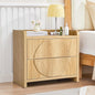 Turtle&Myrtle 24 Inch Wide Fluted Nightstands, Large Night Stand with 2 Drawers, Mid Century Modern Bedside Table End Table with Storage for Bedroom Living Room Office (Natural)
