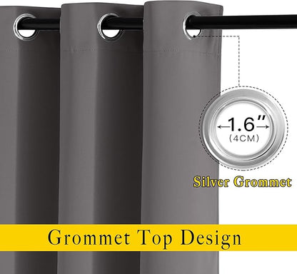 NICETOWN Bedroom Grey Blackout 120 inch Curtains - Triple Weave Energy Saving Thermal Insulated Solid Grommet Blackout Draperies for Patio, W52 x L120, 2 Panels