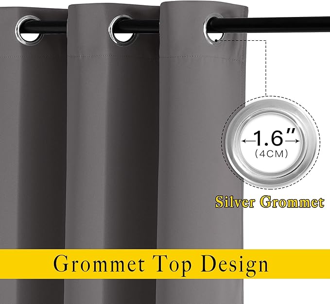 NICETOWN Blackout Grey Doorway 80 inch Curtains, Grommet Room Darkening Thermal Insulated Soundproof Window Treatments for Bedroom/Closet, 2 Panels, W40 x L80