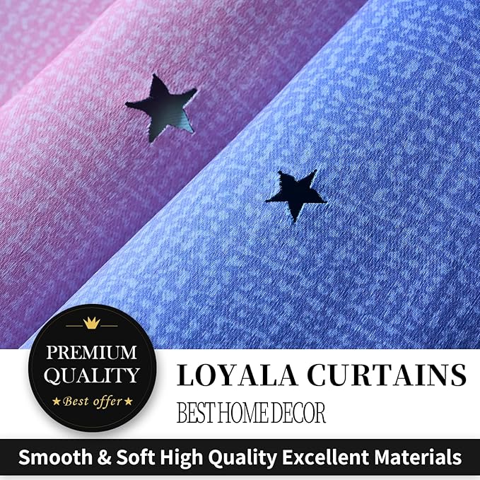 Star Blackout Curtains for Bedroom - Cute Kids Rainbow Curtains, 108 Inches Long 2 Panels, Blue & Purple & Pink