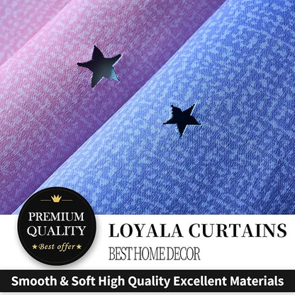 Star Blackout Curtains for Bedroom - Rainbow, 96 Inches Long, 2 Panels - Blue, Purple & Pink