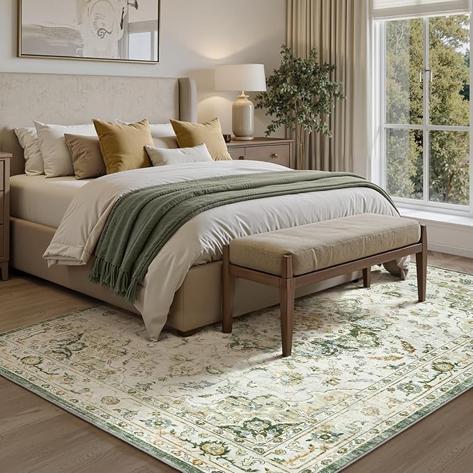 PADOOR 8X10 Area Rug,Rugs for Living Room,Soft Green Rugs for Bedroom,Machine Washable Rugs Non Slip Carpet,Rug for Dining Room Living Room Bedside Office