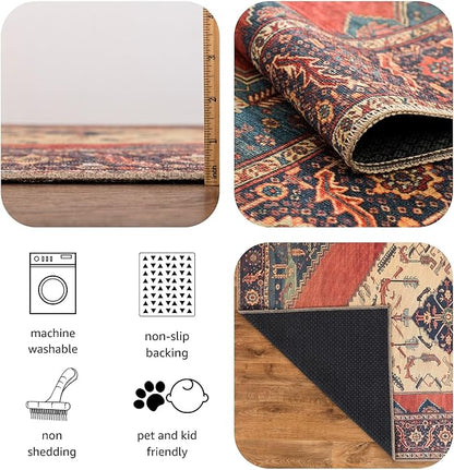 Keen Home Design 9x12 Rug - Machine Washable Area Rug with Non-Slip Backing, Ideal for Living Room, Dining Room, Bedroom - Vintage, Easy Clean, Durable, Low Pile Rug - (9' x 12')