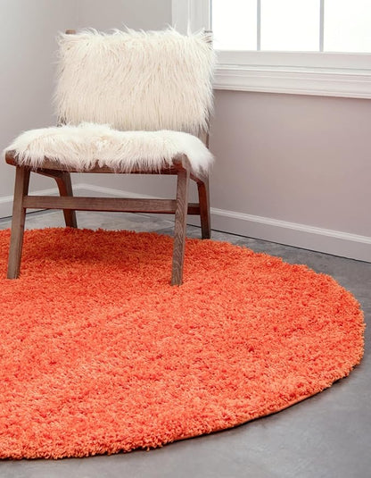 Unique Loom Solid Shag Collection Area Rug (4' 1" Round, Tiger Orange)