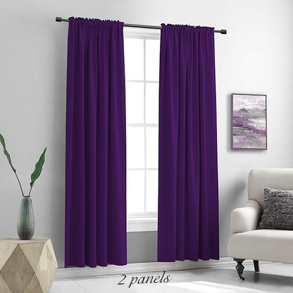 DONREN 84 Inches Long 2 Panels Blackout Curtain Panels for Bedroom - Rod Pocket Thermal Insulated Drapes for Living Room(Royal Purple,42 x 84)