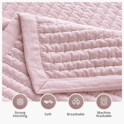 KASENTEX King Quilt Set 104"x90" – Soft Washed 3-Layer Lightweight Bedspread, Minimalist Nordic Design, All-Season Spring & Summer Quilt Set (1 Quilt + 2 Pillow Shams), Pink