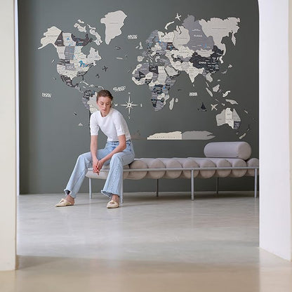 Handmade 3D Wood World Map Wall Art Large Wall Decor Track Your World Travels - Special for Home, Kitchen and Office (X-Large, Nordik)
