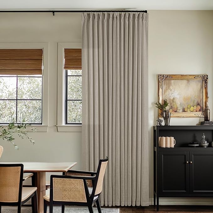 Pinch Pleated Linen 102 Inch Curtains 60 Inch Width for Living Room Divider Light Filtering Semi Sheer Burlywood Taupe Extra Wide Patio Curtains for Sliding Door Floor Ceiling Picture Window 60x102