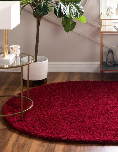 Unique Loom Solid Shag Collection Area Rug (7' 10" x 10' Oval, Cherry Red)
