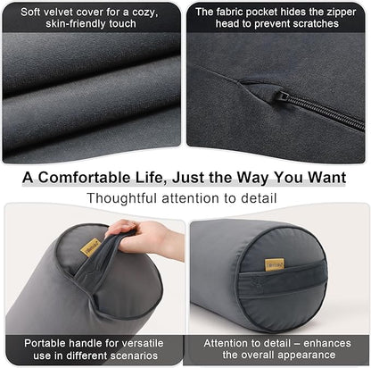 Bolster Pillow for Bed – Long Round Body Pillow for Adults, Cuddle Pillow for Sleeping, Full-Length Support,59 x 7.87 Inches,Charcoal Gray