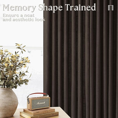 Dark Chocolate Pinch Pleated Linen 120 Inch Curtains 2 Panels for Living Room Bedroom Memory Training Shaped Semi Sheer Pleat Drapes with Hooks Rings Light Filtering Window Curtain 40x120