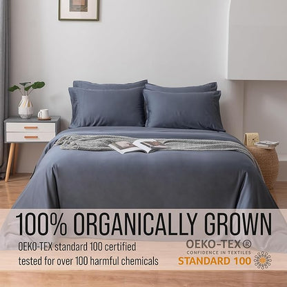Bella Coterie 7 Piece Luxury Bamboo Viscose Split King Size Sheet Set | 2 Fitted Sheets for Adjustable Beds | 100% Organically Grown | Cooling for Hot Sleepers | 4 Pillowcases [Slate Blue]