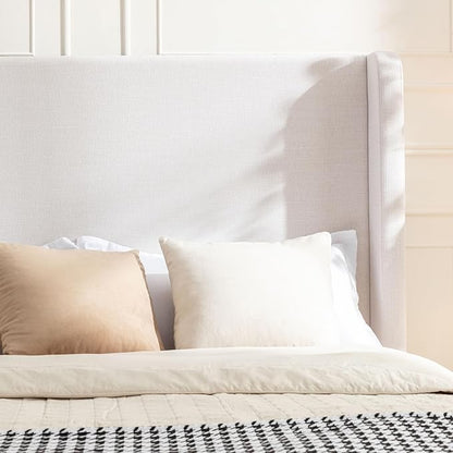 Harper Upholstered Bed with 54" Tall Headboard - Wingback Chenille Platform Bed Frame, Solid Wood Feet, Sturdy Metal Base, Easy Assembly (Textured Ivory, King (U.S. Standard))