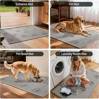 Door Mat Indoor Entrance 24"x35", 0.16" Thin Paw Print Low Pile Doormat, Non Slip Welcome Mat, Trap Dirt and Moisture, Easy Clean, Gray