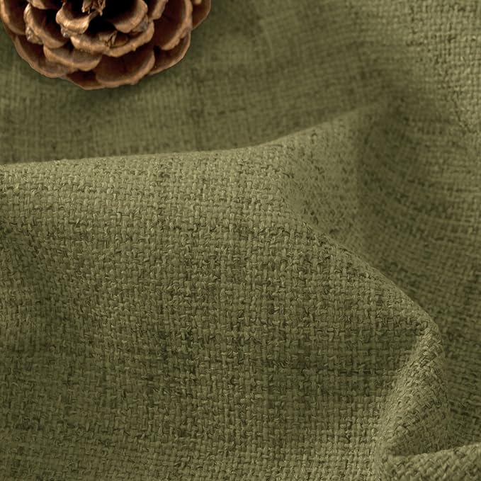 100% Linen Blackout Curtains for Bedroom Living Room 45 Inch Long 2 Panels, Thermal Insulated Light Blocking Soundproof Curtains, Noise Reducing Window Drapes 52x45 Inch 2 Panels, Olive Green