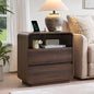 Farmhouse Night Stand, 25" Tall Wooden Nightstand with Charging Station, 2 Storage Drawers Bedside Table Curved Profile, Handleless, Large End Table Side Table for Bedroom, Office, Walnut