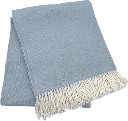 Alashan Cotton Acrylic Adirondack Herringbone Woven Throw (Aqua Haze)