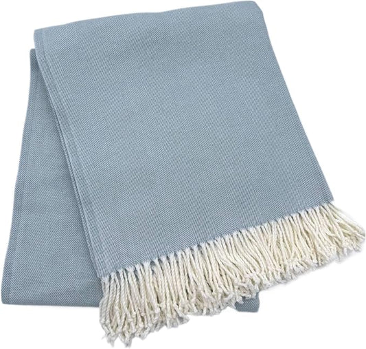 Alashan Cotton Acrylic Adirondack Herringbone Woven Throw (Aqua Haze)