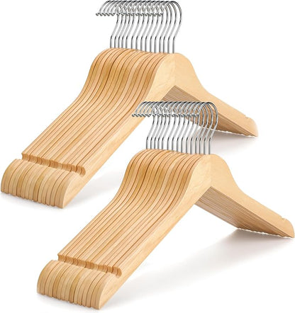 TOPIA HANGER Wooden Hangers 30 Pack, 0.28-inch Slim & Durable Clothes Hangers Space Saving, Natural Wood Hanger with 360°Swivel Hook and Non-Slip Shoulder Notches for Coat,Shirt, Camisole, Dress-CT51N