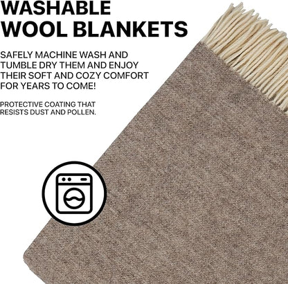 | Wool Blanket/Throw | 100% New Zealand Wool | Perfect for Home and Outdoors | Virgin Wool Throw with Fringes 75"x87" (190 x 220 cm)