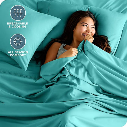 Bare Home Hotel Luxury Twin Sheet Set, Extra Soft - 4 Piece Set - Deep Pockets - Easy Fit - Cooling & Breathable - Wrinkle, Fade, Stain Resistant - Includes 2 Pillowcases (Twin, Turquoise)