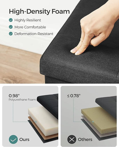 SONGMICS MAZIE Collection - 43 Inches Folding Storage Ottoman Bench, Ottoman Foot Rest, End of Bed Bench, Storage Chest, Load 660 lb, for Living Room, Bedroom, Entryway, Ink Black ULSF077B01