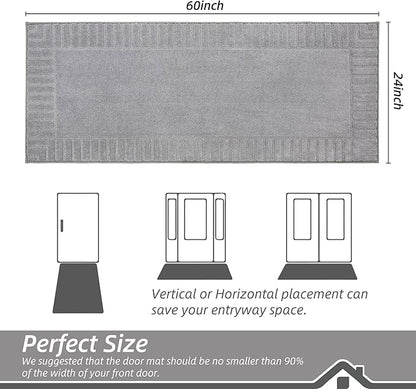 BEQHAUSE Door-Mat-Non-Slip Dirt Trapper Door Mats Low-Profile Front Door Mat Absorbent Floor Mats for Entryway Washable Mud Resistant Home Entrance Doormat, Light Grey, 24"x60"