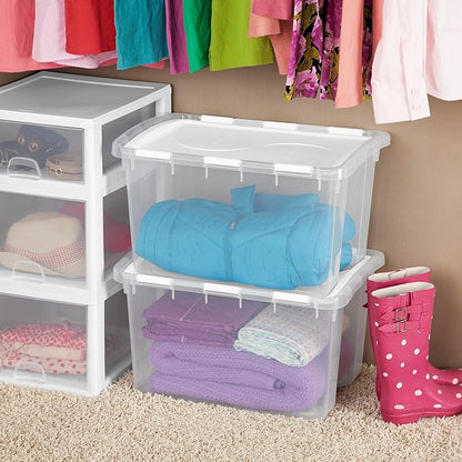Sterilite 6-Pack Stackable Storage Bin with Lid, Clear Plastic Design, 48 Quart