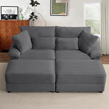 SUNWAVE 74" Double Chaise Lounge Chair Indoor, Oversized Loveseat with Storage Ottoman, Corduroy Couch with USB Charging, Removeable Ottoman, and Coffee Table Cushions for Living Room
