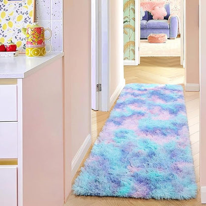 PAGISOFE Furry Rainbow Rugs for Bedroom Girls, 2x4 Soft Purple Shag Tent Rugs for Livingroom, Bedside, Kids Room, Nursery, Home Decor, Fluffy Fuzzy Carpet Plush Mermaid Kawaii Throw Rug Pink Rug