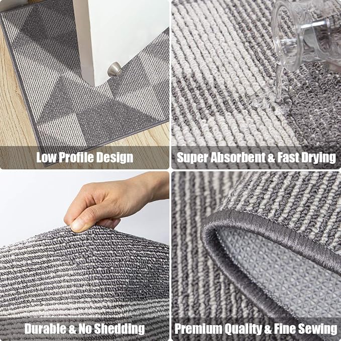 Indoor Doormat 32"x 48", Absorbent Front Back Door Mat, Rubber Backing Non Slip Floor Mats Inside Mud Dirt Trapper Outside Entrance Front Door Rug Carpet, Machine Washable Low Profile - Grey Geome