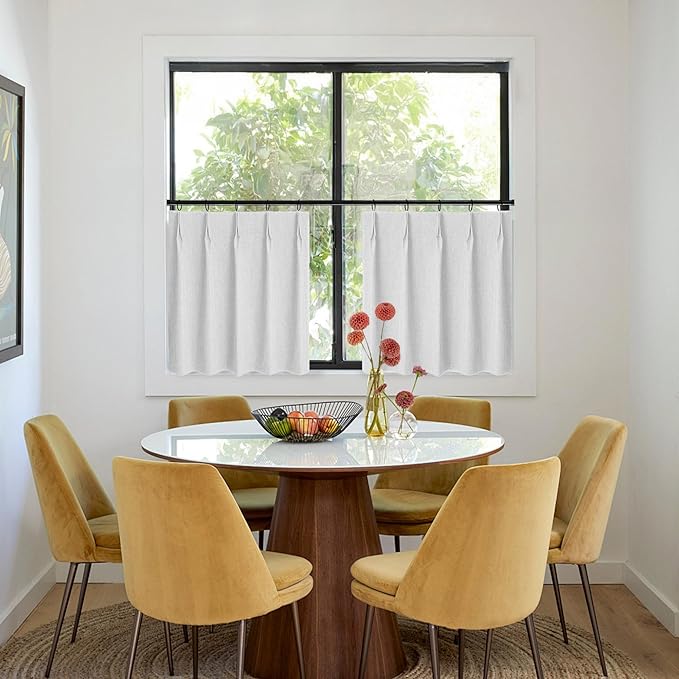 WdFour 30x24 Inch Pinch Pleated Blackout Cafe Curtains - Pack of 2, 100% Light Blocking Back Tab Drapes for Half Windows, Kitchen & Bathroom Short Curtains (Greyish White)