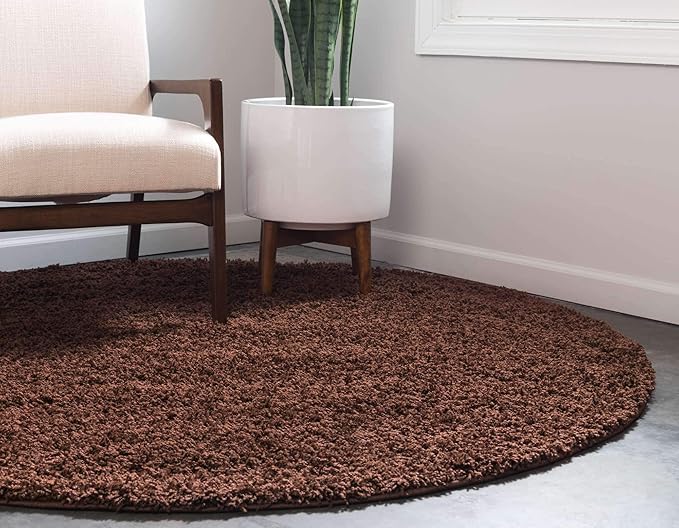 Unique Loom Solid Shag Collection Area Rug (8' Round, Chocolate Brown)