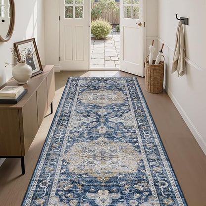 PADOOR 2X10 Runner Rug,Runners for Hallways,Soft Blue Washable Bedside Rugs for Bedroom,Non Slip Long Rug for Hallways Entryway Laundry Room Stair Kitchen Bathroom