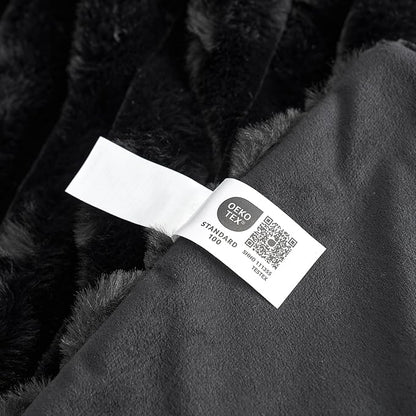 Cozy Bliss Faux Fur Throw Blanket for Couch, Cozy Warm Plush Striped Blanket for Sofa Bedroom Living Room, 108 * 90 Inches Black