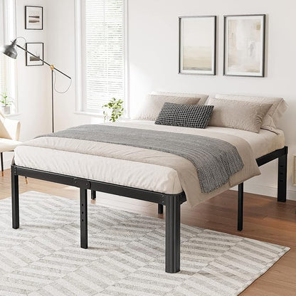 Hunlostten 14in Full Size Bed Frame No Box Spring Needed, Heavy Duty Metal Platform Bed Frame Full with Round Corners, Easy Assembly, Noise Free, Black