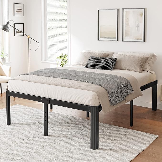 Hunlostten 14in High Heavy Duty California King Bed Frames No Box Spring Needed, Metal Platform Cal King Bed Frame with Round Corners, Easy Assembly, Noise Free, Black