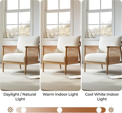 CHITA Braid Accent Chair, Modern Armchair with Solid Wooden Armrest for Living Room and Bedroom, Boho Reading Chair, Cream