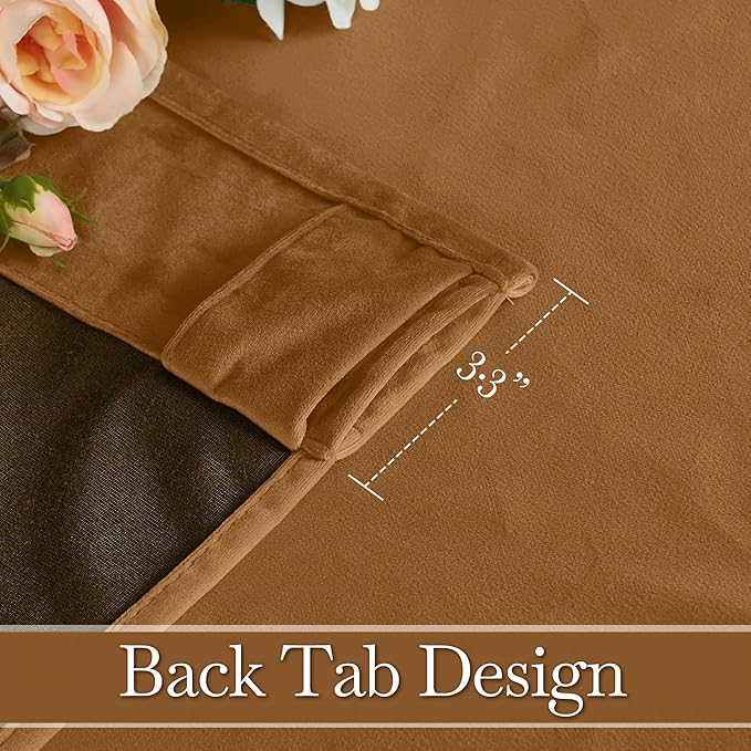 RYB HOME Luxurious Bronze Velvet Curtain Panels for Living Room Bedroom, Heavy Duty Thermal Insulated Back Tab Floor-Length Velvet Drapes for Vintage Decor, 52" W x L84 L, 2 Panels Set