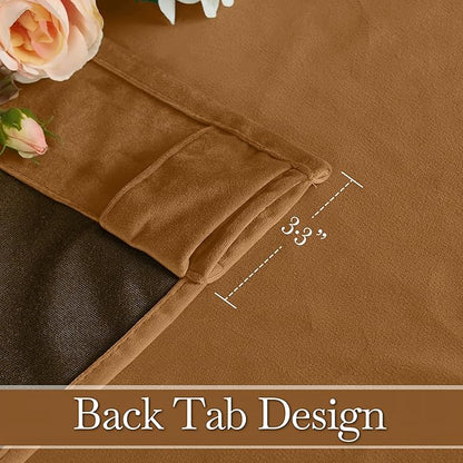 RYB HOME Luxurious Bronze Velvet Curtain Panels for Living Room Bedroom, Heavy Duty Thermal Insulated Back Tab Floor-Length Velvet Drapes for Vintage Decor, 52" W x L102 L, 2 Panels Set