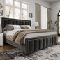 BarnFurin King Size Size Bed Frame with 50" Tall Headboard and Footboard, Chenille Upholstered Platform Bed, Vertical Channel Tufting with Nailhead Trim, No Box Spring Needed, Easy Assembly, Black