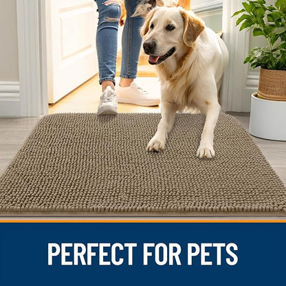 OLANLY Dog Door Mat for Muddy Paws 44x32, Absorbs Moisture and Dirt, Absorbent Non-Slip Washable Doormat, Quick Dry Chenille Mud Mat for Dogs, Entry Indoor Entryway Carpet for Inside Floor, Tan