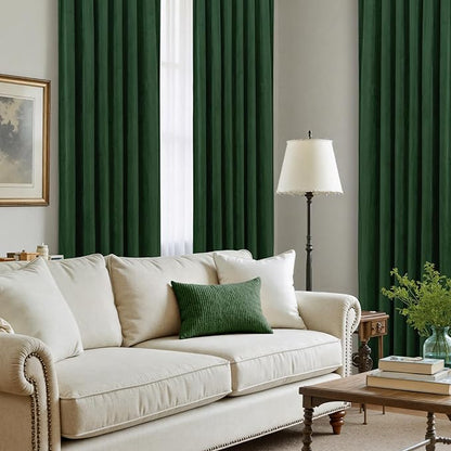 LAMIT Velvet Curtains 108 Inch for Living Room, Thermal Room Darkening Panels Noise Reducing Back Tab and Rod Pocket Christmas Drapes for Bedroom, Set of 2 Panels, Emerald Green, 52 x 108 Inch