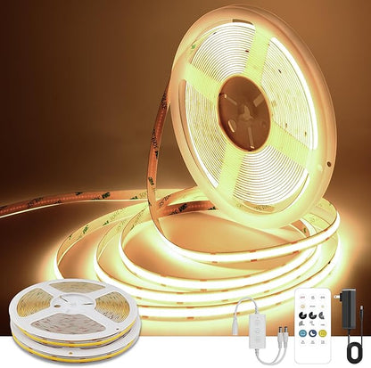 COB LED Strip Lights Warm White,24V Dimmable led Light Strip KIT with Remote and app Control,3000K 65FT/20m 8mm Wide Ra>90 Cuttable Flexible Strip Lights for Bedroom,Shelf,Cabinet